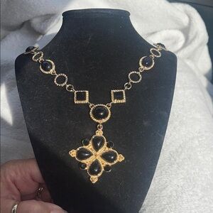 AKIRA Gold and Black Work It Out Statement Necklace nwt